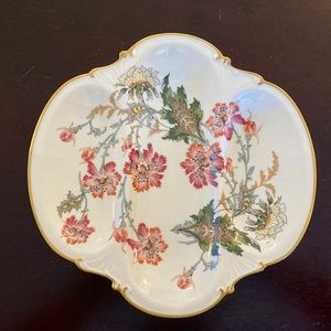 Vintage Limoges Crudités Platter with Gold Rim and Red Floral Design